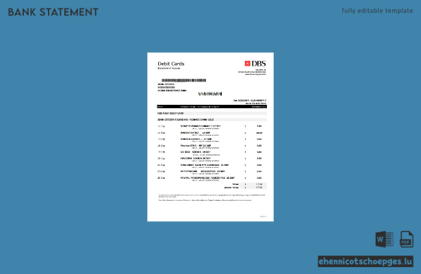 Beispiel eines Kontoauszugs der DBS Bank in Singapur (Excel-Vorschau)